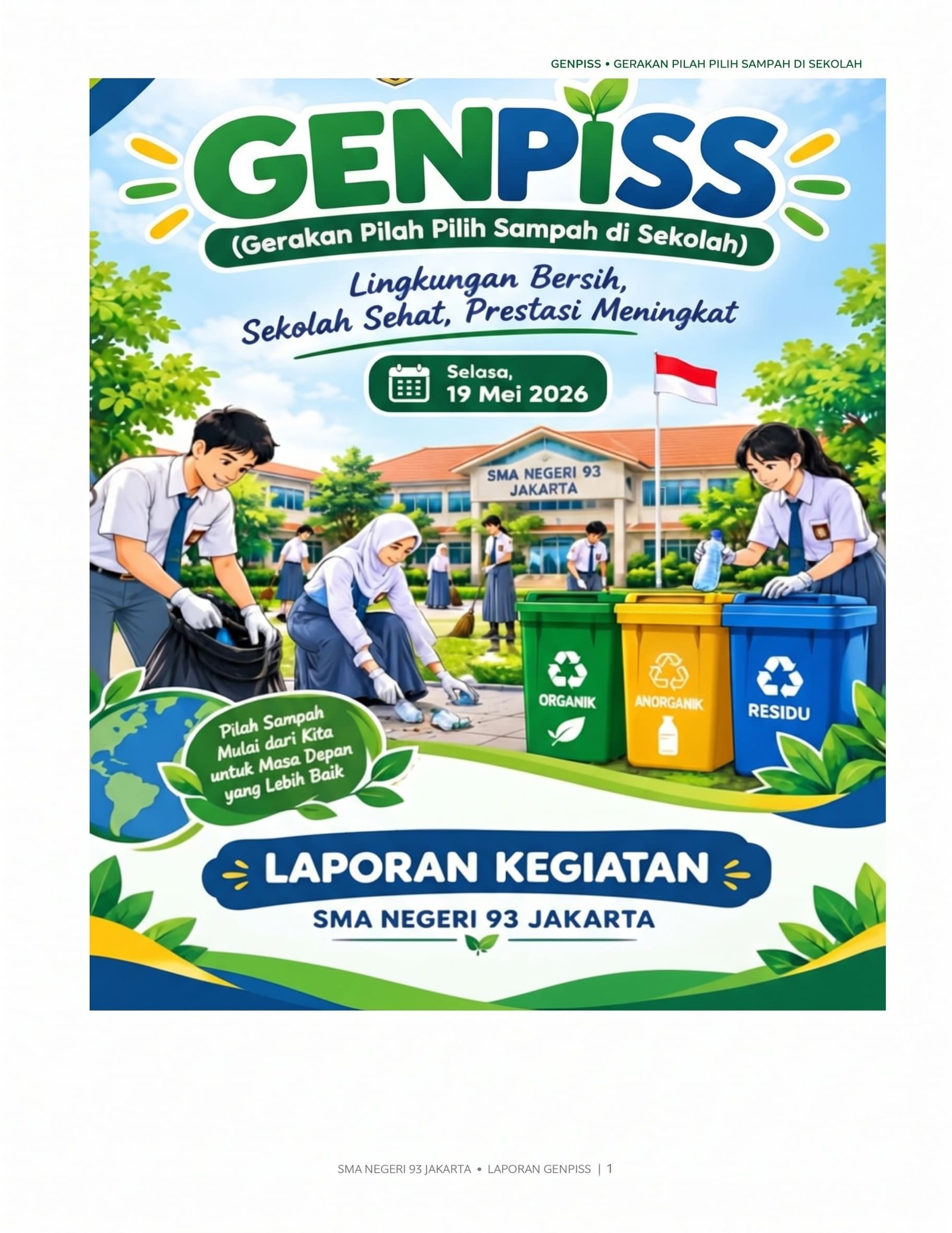 Laporan Kegiatan GENPISS Gerakan Pilah Pilih Sampah di Sekolah yang dilaksanakan di SMA Negeri 93 Jakarta pada hari Selasa, 19 Mei 2026.